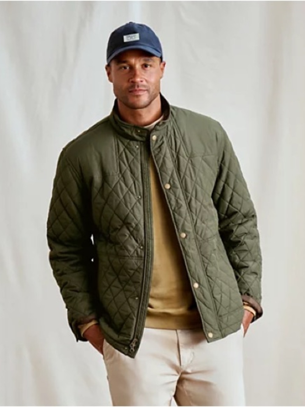 Orvis Route 7 Men's Quilted Lightweight Olive Jacket with Stand Collar